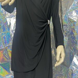 Sophisticated Long Sleeve Black Dress with Silver Detail